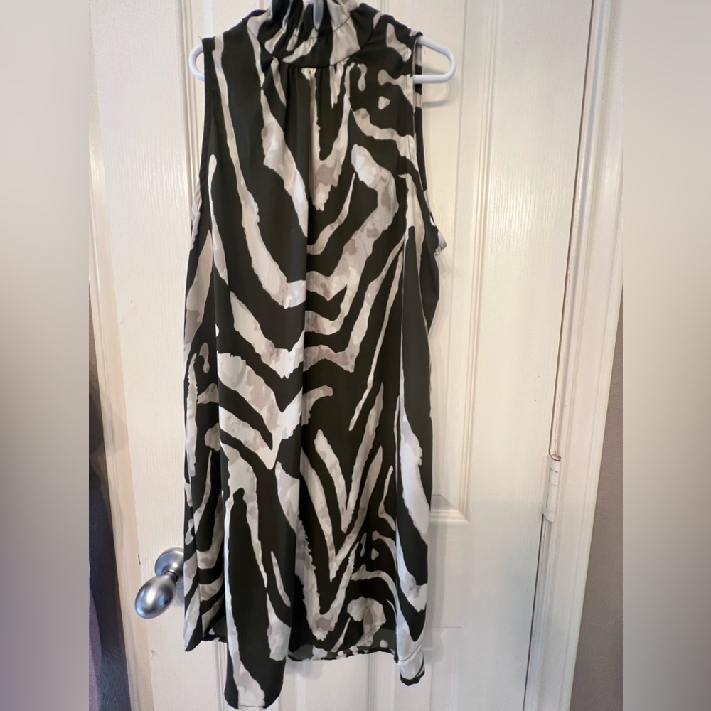 NWT Tyche size small olive ruffle neck sleeveless mini dress